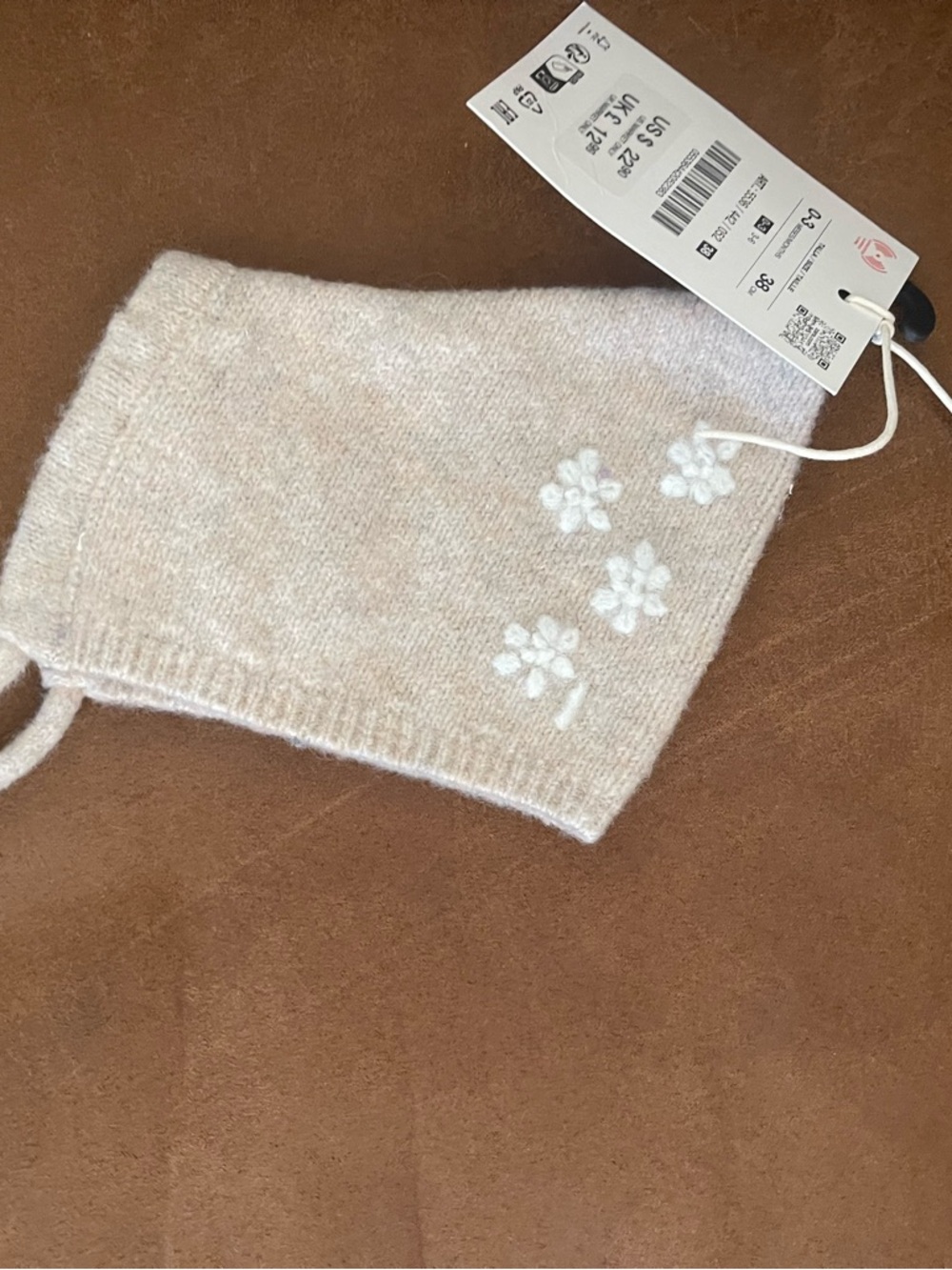 Zara Cream Knit Baby Hat with White Floral Detail